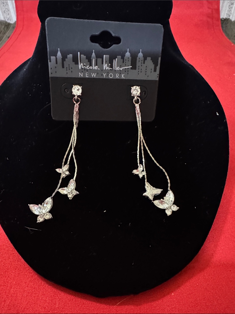 Nicole Miller Silver Butterfly Drop Earrings